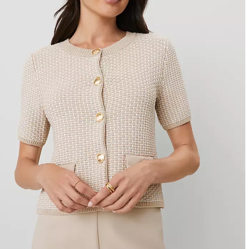 NWT ANN TAYLOR Geo Stitch Short-sleeve Cardigan